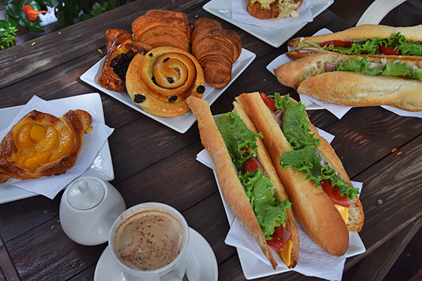 table of baked goods at the bakery