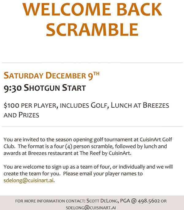 welcome back scramble cuisinart golf course