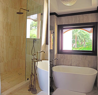 deluxe hotel room bathroom showers and tub at zemi