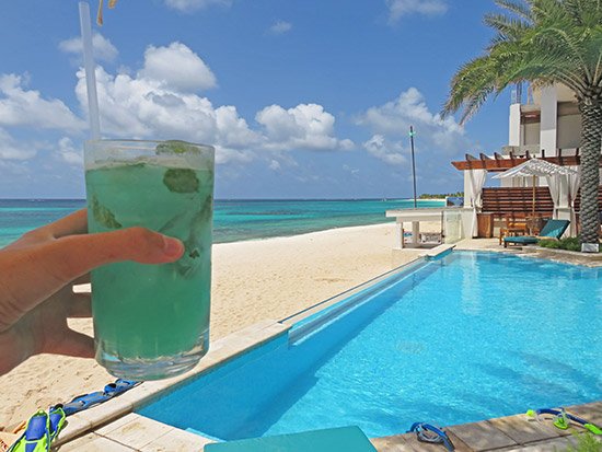 zemi blue cocktail at shoal bay zemi beach club