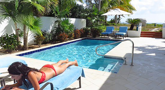 yuki enjoying the pool at the pool suite