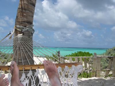 Relaxing in the hammocks at Gwen's on Shoal Bay East